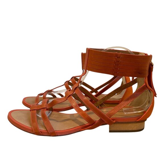 Coach Nillie Gladiator Sandals Size 39 In Burnt Orange Leather With Back Zipper - Picture 1 of 16